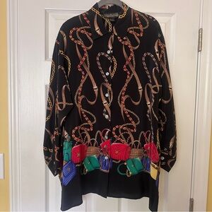 Joan Rivers Classics Collection Vintage Chain/Bag Print Silk Blouse